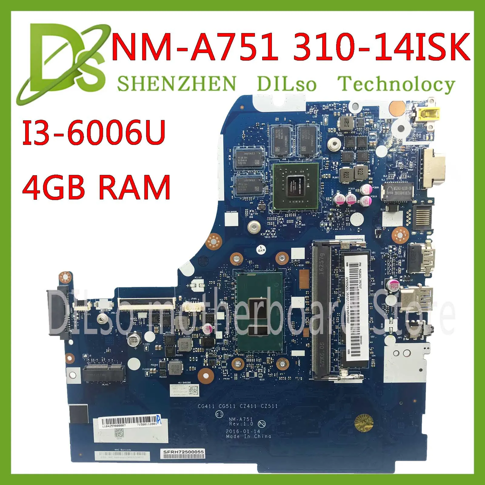 KEFU NM A751 материнская плата для Lenovo 310 14ISK 510 ноутбука I3 6006U/I3 6100U 4 Гб RAM GT920M 2GB Test