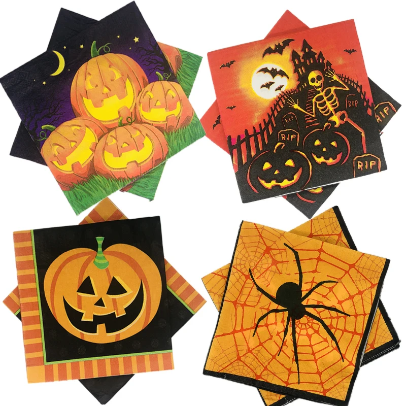 Omilut Хэллоуин Бумажные тарелки и наборы салфеток тыква украшение на празднование хэллоуина хэллоуин террор вечерние одноразовая скатерть баннер