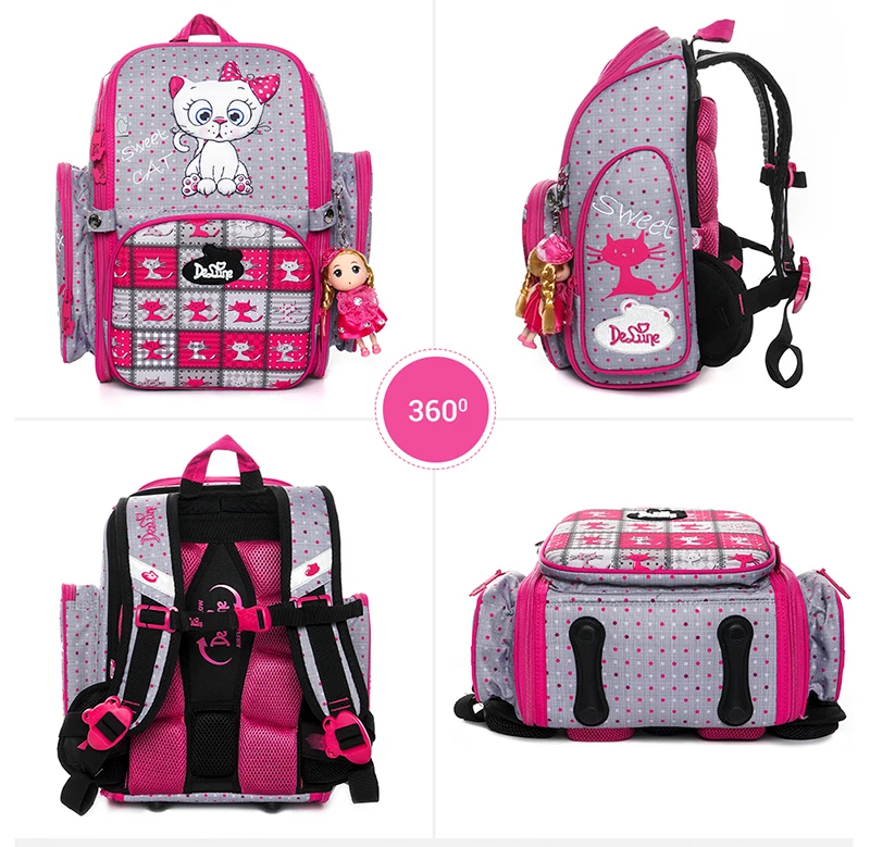 Delune, Мультяшные школьные сумки, рюкзак для девочек и мальчиков, рюкзак с цветочным узором, детский ортопедический рюкзак, Mochila Infantil, класс 3