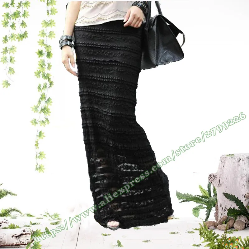 

Spring Summer Plus Size 6XL 5XL 4XL Sexy Black Full Lace Office Pencil Straight Slim Female Ladies Long Maxi Skirts For Womens