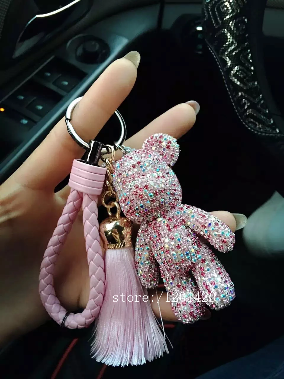 sparkly rhinestone bear keychains car keys holder keyring handbag purse