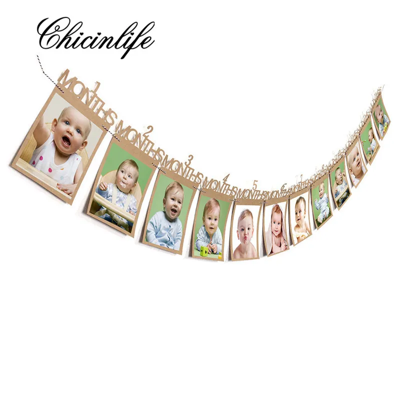 Happy Birthday Girlande + Baby Foto Banner - 12 Monate Kraftpapier Deko