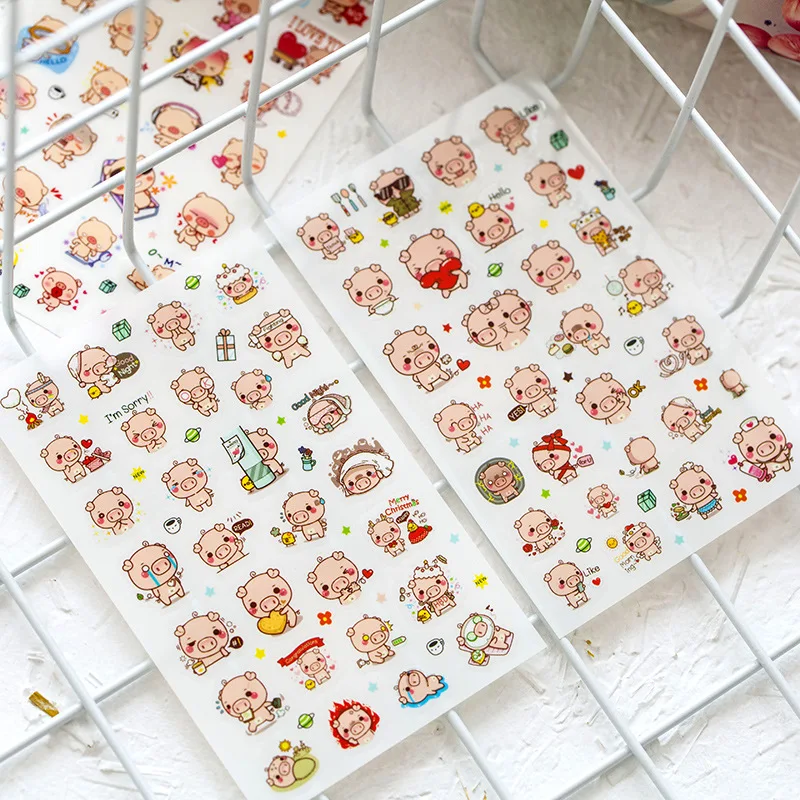 6 листов в партии) наклейки серии с розовой Свинкой смайликами Kawaii декоративные наклейки с изображением свиньи на каждый день