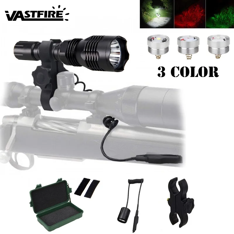 

802 Portable LED Hunting Flashlight LED Torch White/Red/Green Color Flashlight 1000LM 1 Mode Light For 18650 NO Battery