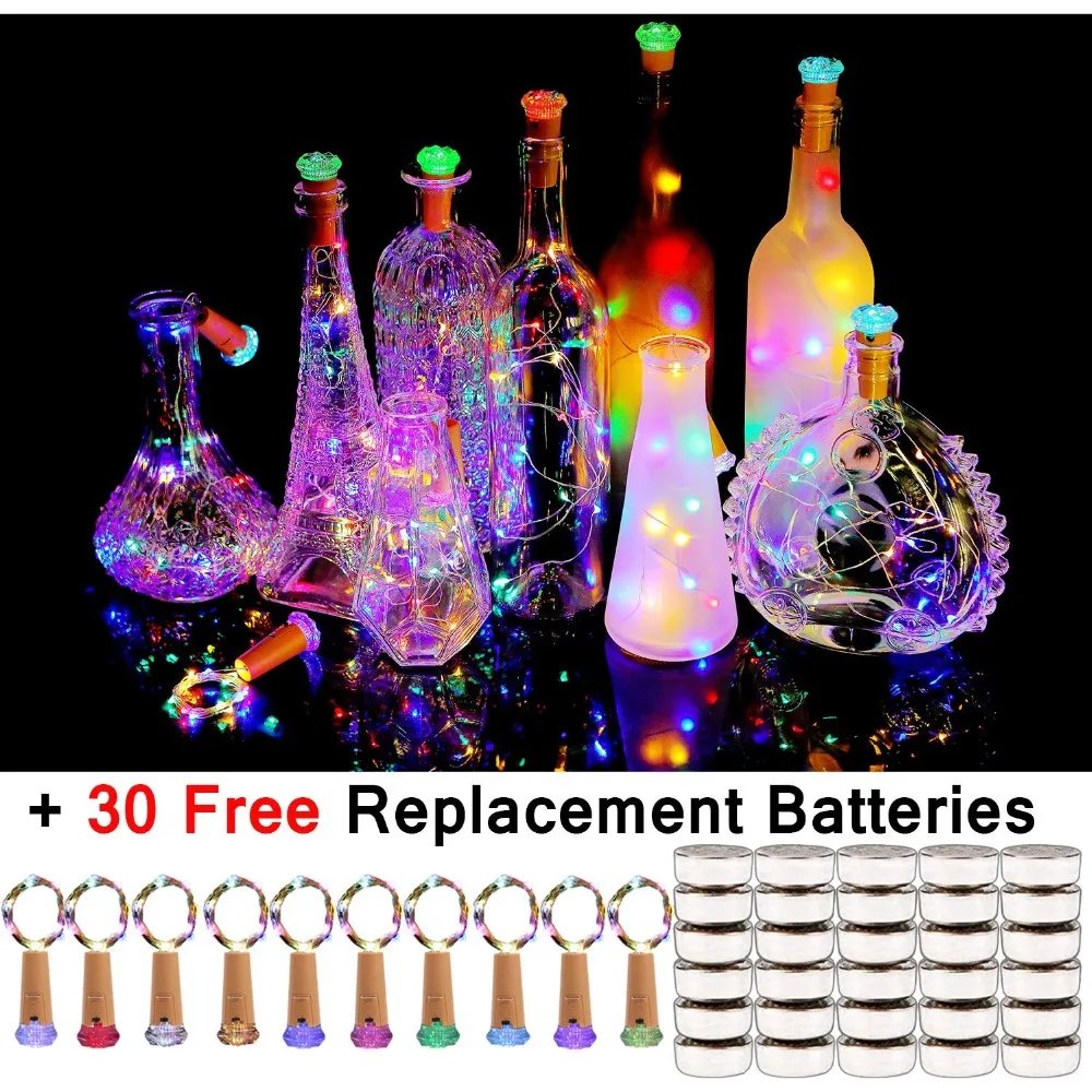 

Hot Bottle Cork Lights 10 Pack Fairy Lights 30 Batteries Pre-installed+30 Free Battery Replacement Included Battery Operated LED