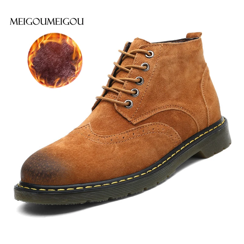 

MEIGOUMEIGOU Big Size 38-47 Men's Boots Warm Plush Insole Men's Winter Boots Handmade Waterproof Ankle Boots Men Winter Shoes