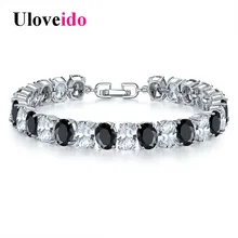 Uloveido черный и белый овальный кристалл браслеты для женщин Женский браслет, ювелирные изделия с бриллиантами свадебные украшения BR0166