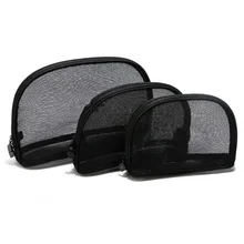 

Fashion Black Net Yarn Woman Cosmetic Bag 3 Pcs/Set Transparent Lace Makeup Organizer Travel Toiletry Makeup Bag Wash Pouch