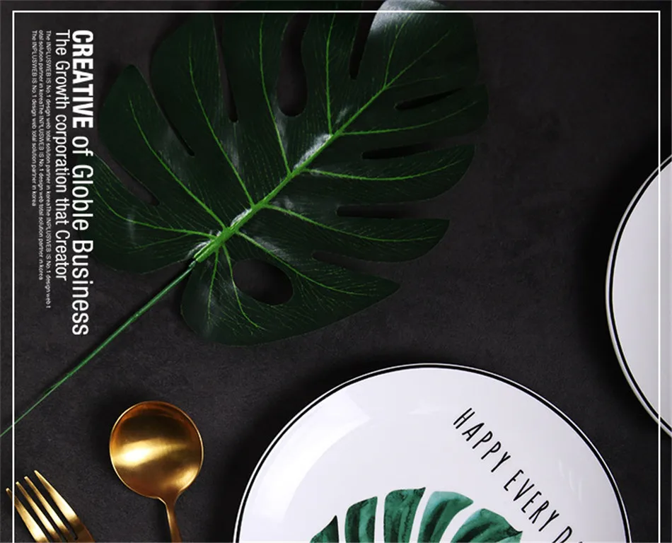 Cactus Pineapple Green Tropical Plant Ceramic Dishes Dinnerware Plate Bowl 8 inch Porcelain Dish Tableware Home Decorative Gift (9)