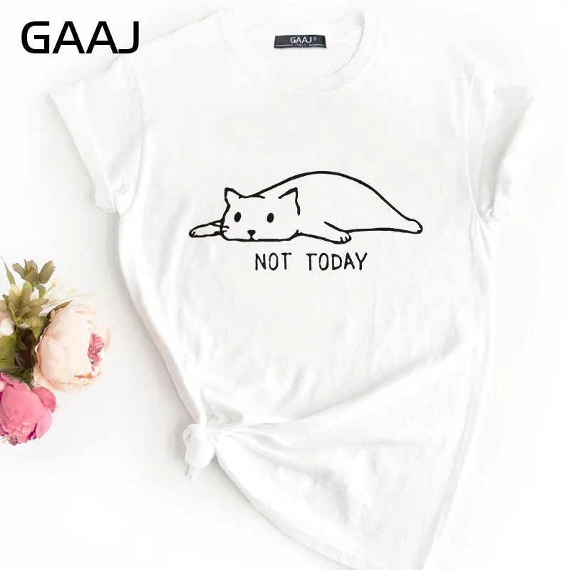 Футболка GAAJ Not Today Cute Cat Женская Однотонная футболка с принтом женская круглым