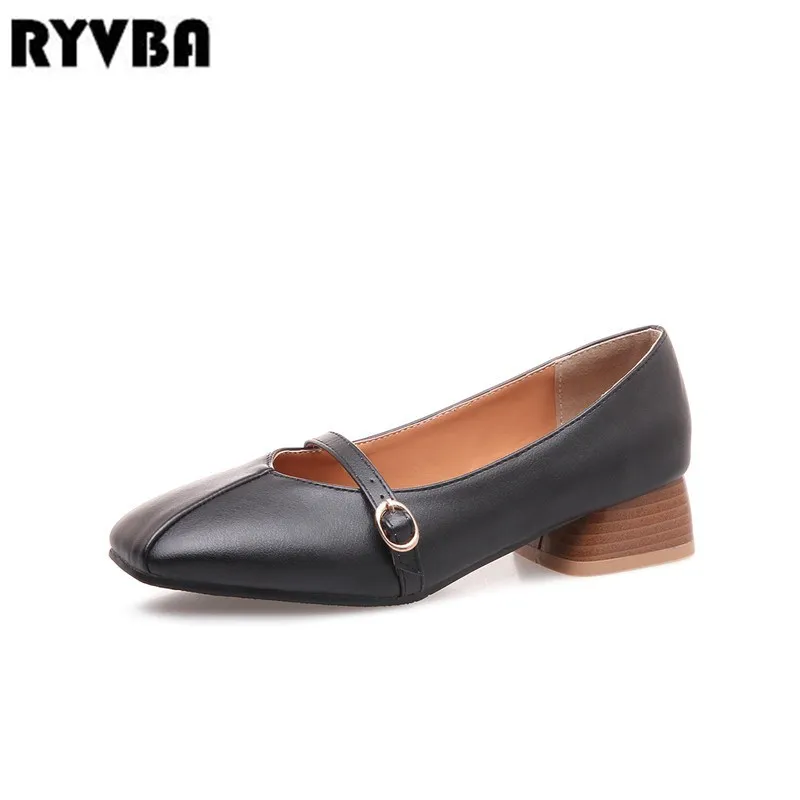

RYVBA women square heels pumps 2019 summer autumn woman wrok shoes ladies womens fashion elegant female casual pumps plus size 4