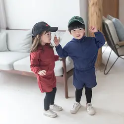 2018 г. Осенняя корейская детская куртка с капюшоном + Поддельные штаны комплект из двух предметов, одежда топы с длинными рукавами и штаны