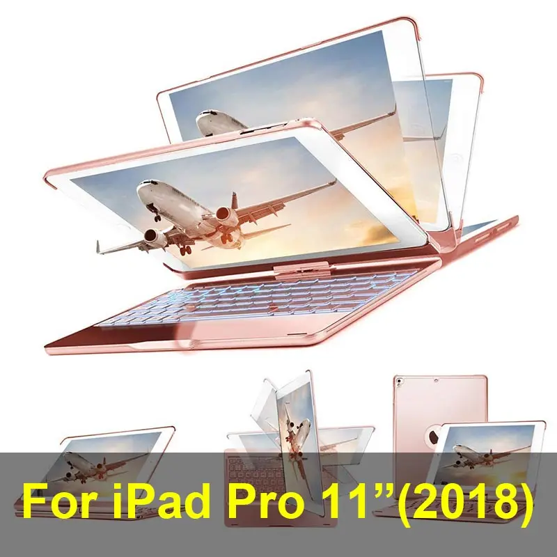 Для iPad Pro 11 10,5 9,7 чехол клавиатура вращение на 360 7 цветов с Подсветкой Bluetooth клавиатура чехол для iPad Pro Funda - Цвет: Pro 11 - Rose Gold