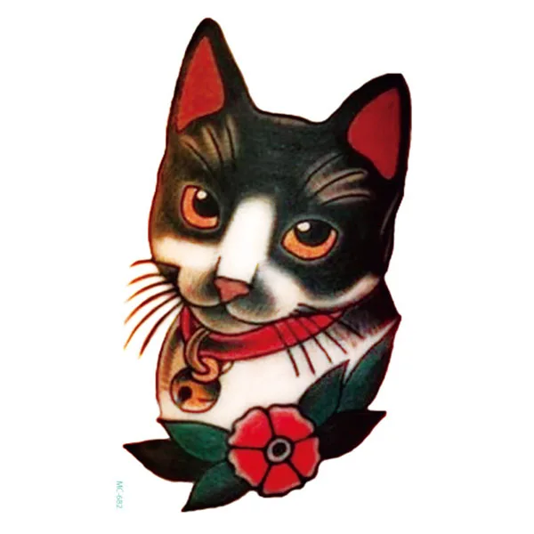 old school Retro cat tatoo Cool Color large pattern Temporary tattoo