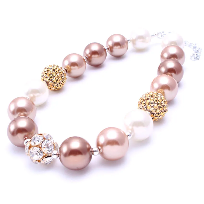 

MSH.SUN 2pcs Kid Bubblegum Bead Necklace Coffee Color Kid Chunky Necklace Choker necklace Fashion Jewelry Children Girls