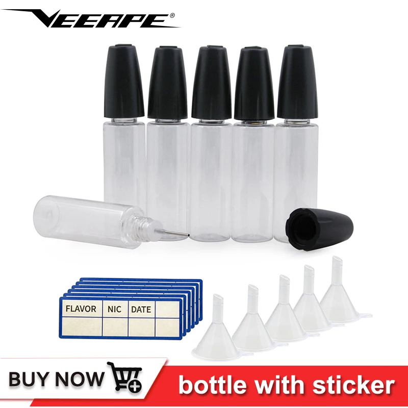 

6pcs Veeape Refillable Bottles 15ml Empty plastic Storage Dropper Bottle needle tip childproof cap sticker for E liquid funnel