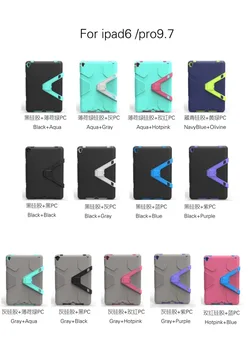 

For ipad 6 Air2 9.7 HOT!high quality 3in1 Heavy armor fashion Shockproof Silicone Cover Case For ipad6 Air2 9.7+pee