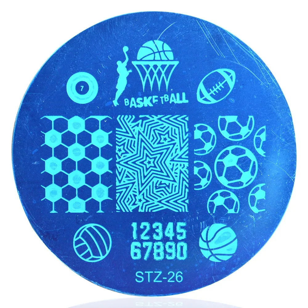 1 шт. спортивный мяч с футбольным принтом пластинки для ногтей дизайн круглые стальные пластины дизайн ногтей тиснение Templatess JISTZA26