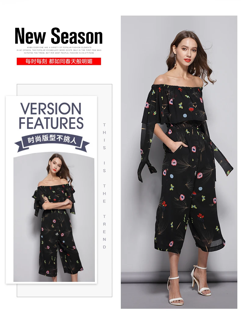 Летние и весенние Свободные повседневные стильные длинные Комбинезоны с вырезом лодочкой и принтом элегантные женские комбинезоны простая верхняя одежда больших размеров