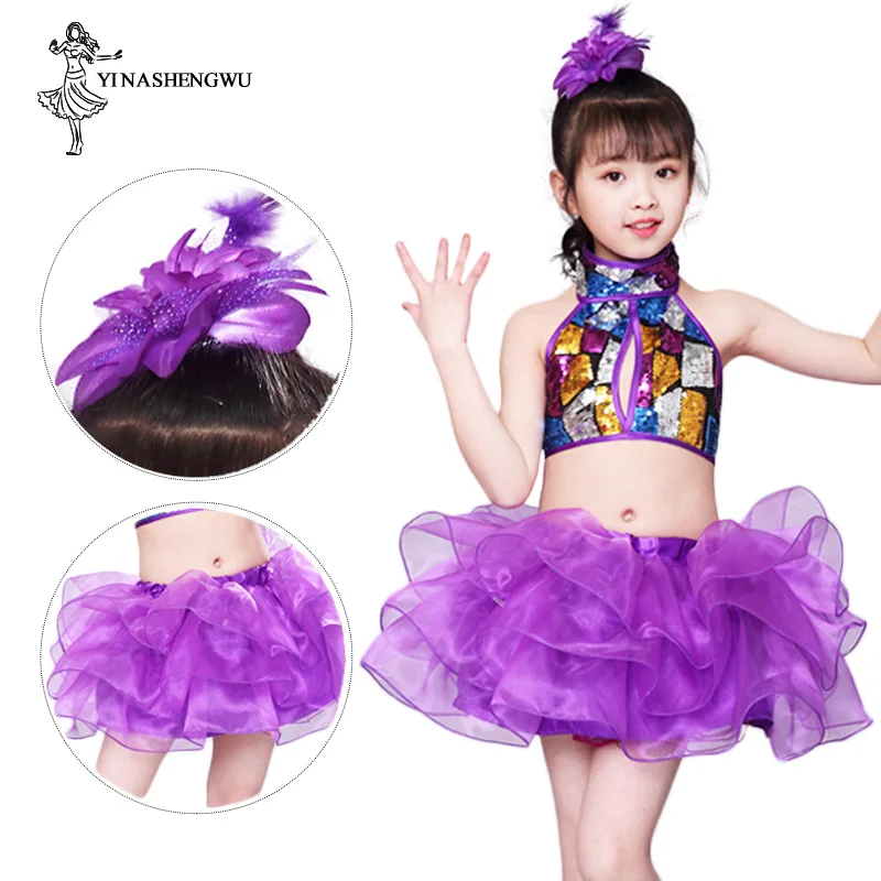 Jazz Dance Costumes for Girls Fluffy Skirt Jazz Dance Nursery Show Dance Costume Sequin Performance Costume