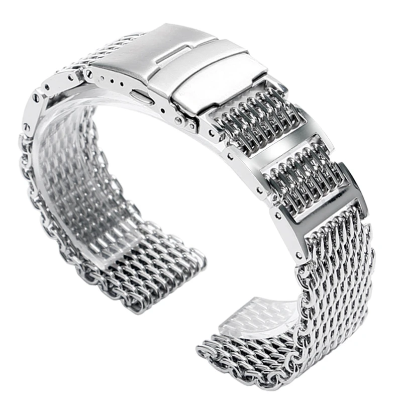 22mm Rvs Shark Mesh Horloge Band Band Drukknop Solide Link Zilveren  Vouwsluiting met Veiligheid Mannen Vrouwen vervanging|clasp rings|button  artworkclasp bracelet - AliExpress