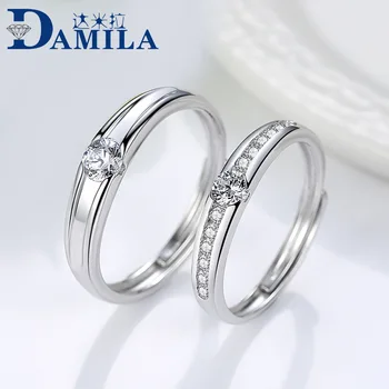 

1pair 925 Sterling Silver Open Rings For Women Men Romantic adjustable rings for lover bague femme couple rings engament