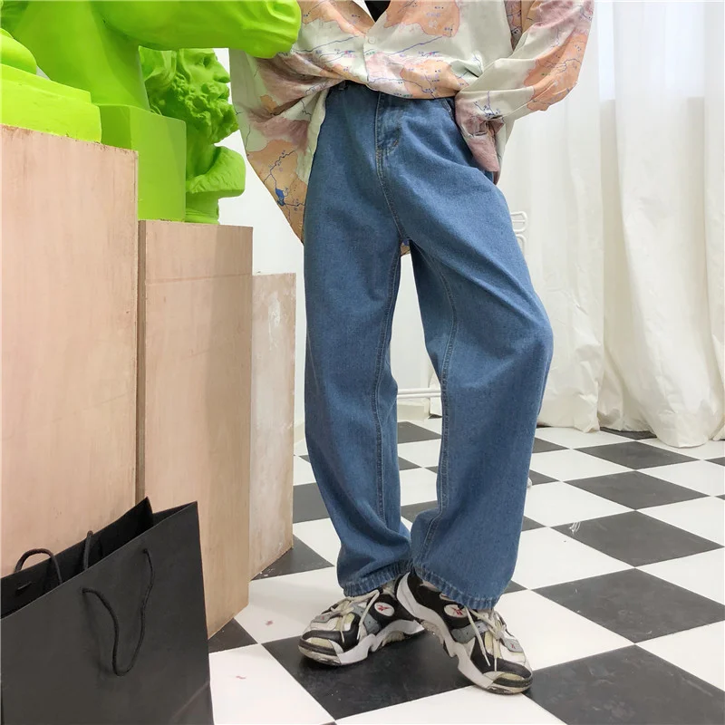 Мешковатые джинсы с высокой талией для женщин и мужчин, уличная одежда в стиле хип-хоп, винтажные модные джинсовые штаны, повседневные свободные прямые джинсы, корейские японские рэп-брюки