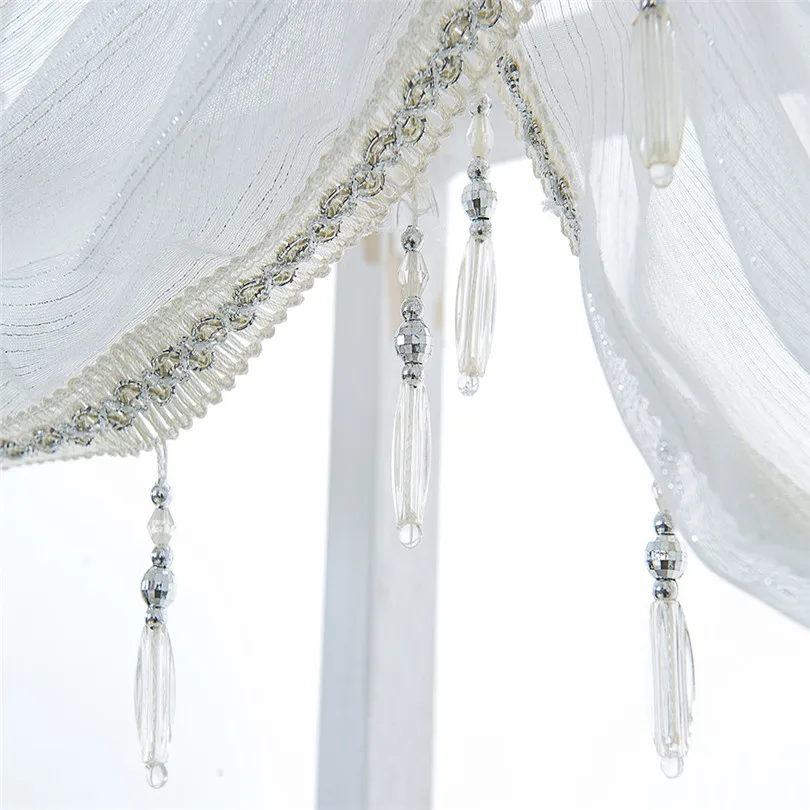 Curtain Window Valance Luxury White Diamond Sheer Embroidered Waterfall Window Valance Tassel Trim 2019 new #3M13 (3)
