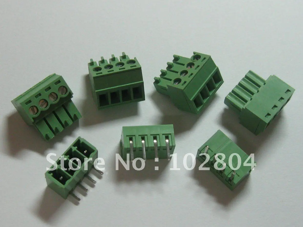 

100 pcs Angle 4pin/way Pitch 3.5mm Screw Terminal Block Connector Green Color Pluggable Type with angle pin