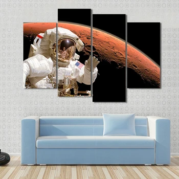 

HD Canvas Wall Art Home Decoration Poster Frame 4 Panel Cosmonaut Landscape For Living Room Modern Printed Pictures Painting