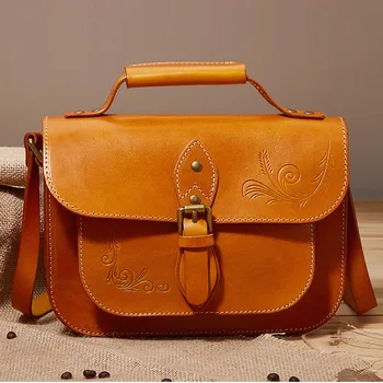 

Women handmade vegetable tanned leather Cross Body handbags female leather square package wild shoulder Messenger Handbags