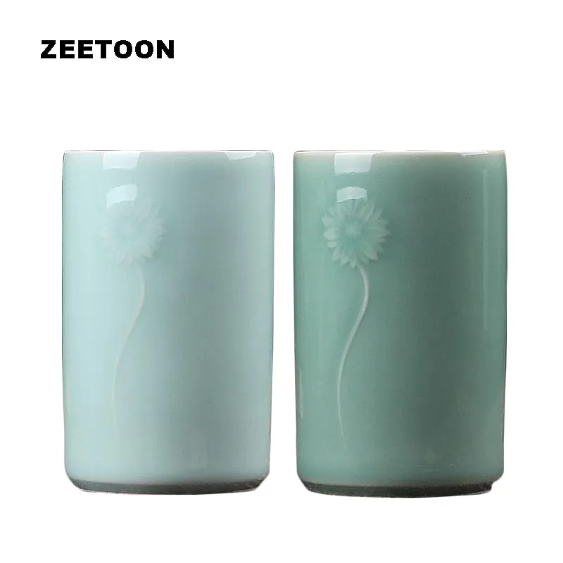280ml Longquan Celadon Straight Cup Flower Pattern Teaware Drinkware Art Water Cups Master Teacup Coffee Milk Mug Accessories | Дом и сад