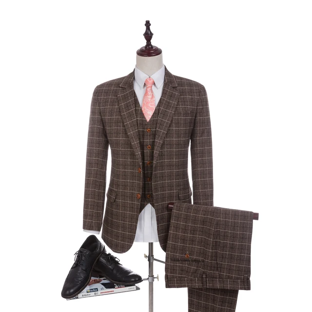 New Arrival Damier Check Fabrics Wedding Suit 2018 Business Brown New Arrival Damier Check Fabrics Wedding Suit 2018 Business Brown For Men Groom Tuxedos Groomsman