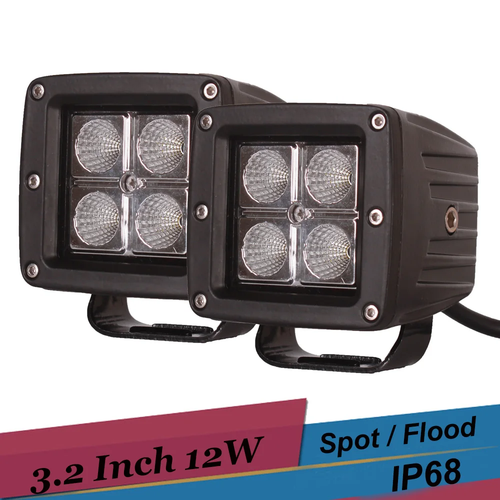 

2PCS 12W LED Work Light ATV UTV Boat Truck Golf Cart Driving Fog Lamp LED Offroad 12v 24v Light for Ford Bronco Crown Victoria