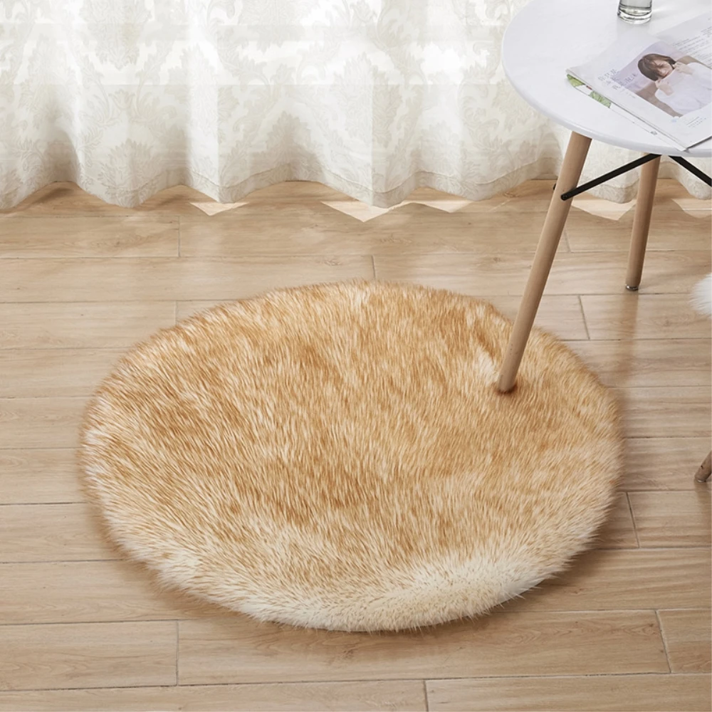 Soft Plain Fluffy Faux Fur Seat Rug Mat Round Fluffy Small Rug Chair Carpet Pad
