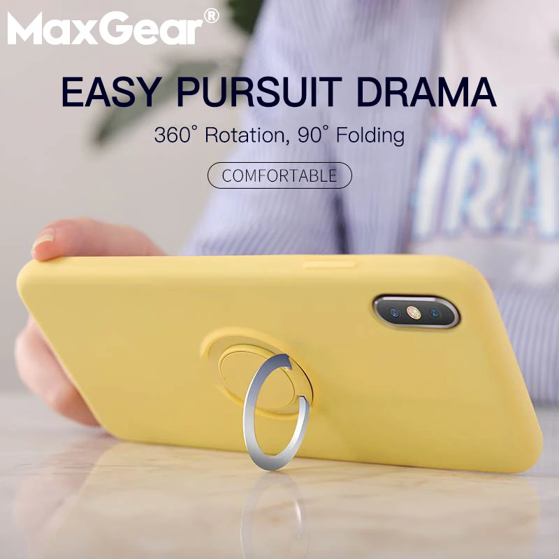 

Original Liquid Silicone Mobile Phone Case For iphone X XS MAX XR 7 8 6 6SPlus Soft Back Cover Ring Stand Holder Protection Case