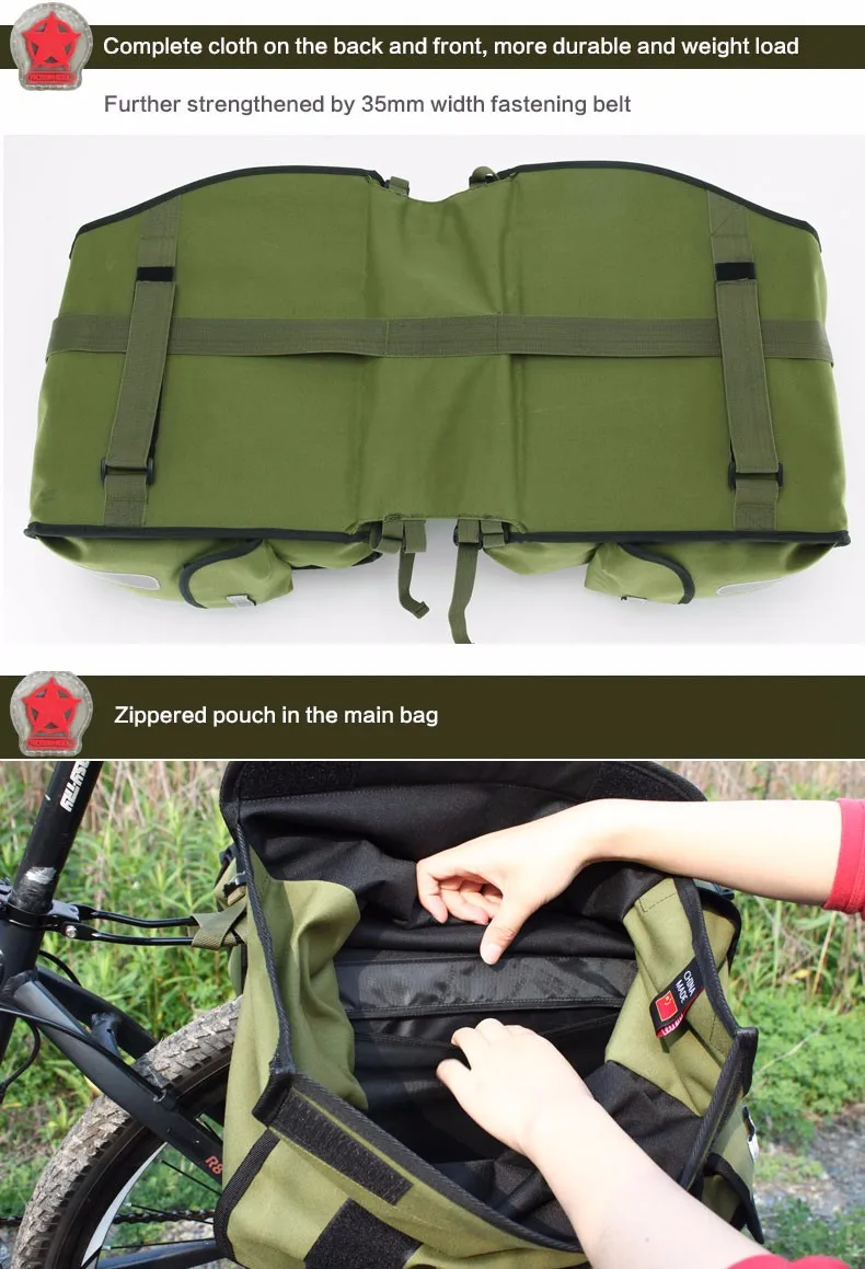 Discount Roswheel Green Canvas Waterproof Double Bicycle Pannier Rear Seat Bag Bike Pouch 40-50L Bike Trunk Rack Bag Bycicle Carrier Bag 5 Discount Roswheel Green Canvas Waterproof Double Bicycle Pannier Rear Seat Bag Bike Pouch 40-50L Bike Trunk Rack Bag Bycicle Carrier Bag 5