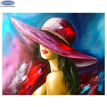 5D DIY Kits de Peinture Diamant pour Adultes Chapeau femme Diamond Painting Arts Strass Complet Diamant Broderie Point De Croix Arts Crafts pour La D/écor Murale /à la Maison Round Drill 25x30cm//10x12in