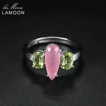 

LAMOON 2018 Natural Rose Quartz & Peridot S925 Adjustable Rings Silver Color 925 Sterling Silver Gemstone Fine Jewelry LMRI064