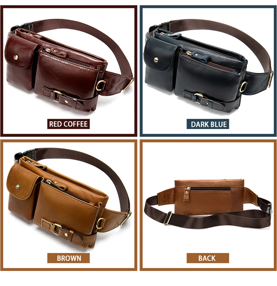 10 Genuine Leather Men's Waist Bag Travel Fanny Pack Belt Bag Men Waist Pack Phone Messenger for Man Pouch Crossbody Bags