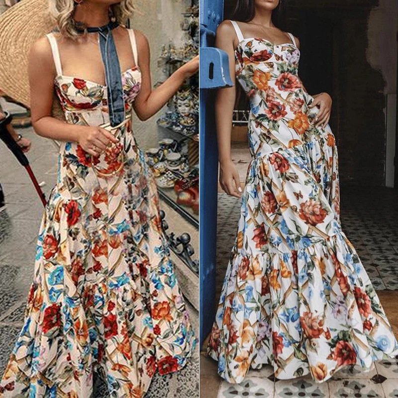 Женское платье для вечеринки летнее ТРАПЕЦИЕВИДНОЕ модное пляжное с цветочным