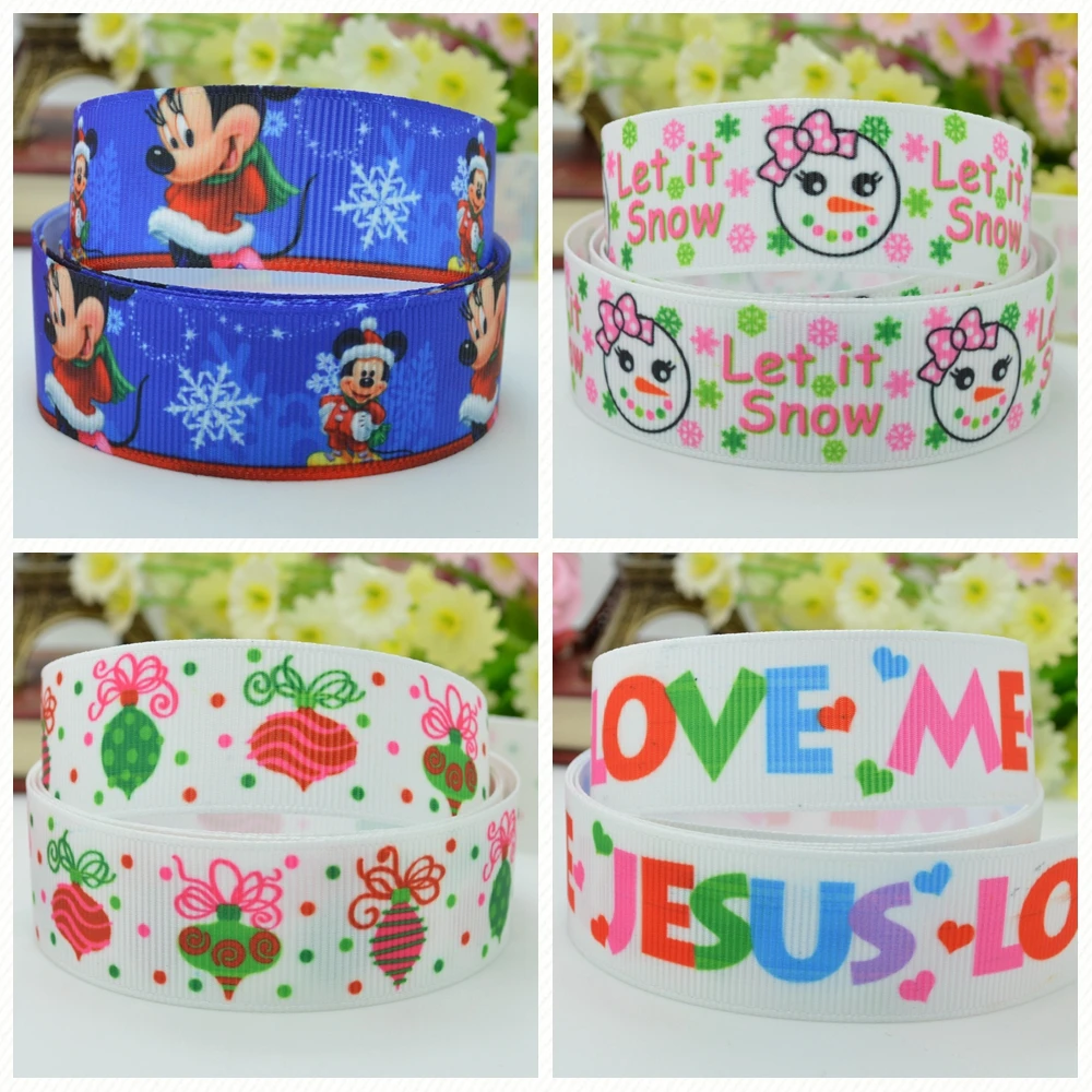 

DUWES 7/8" 22mm 2 5 10 50 Yards Christmas Minnie snow JESUS LOVE ME Printed grosgrain ribbon hair bow DIY handmade Retail