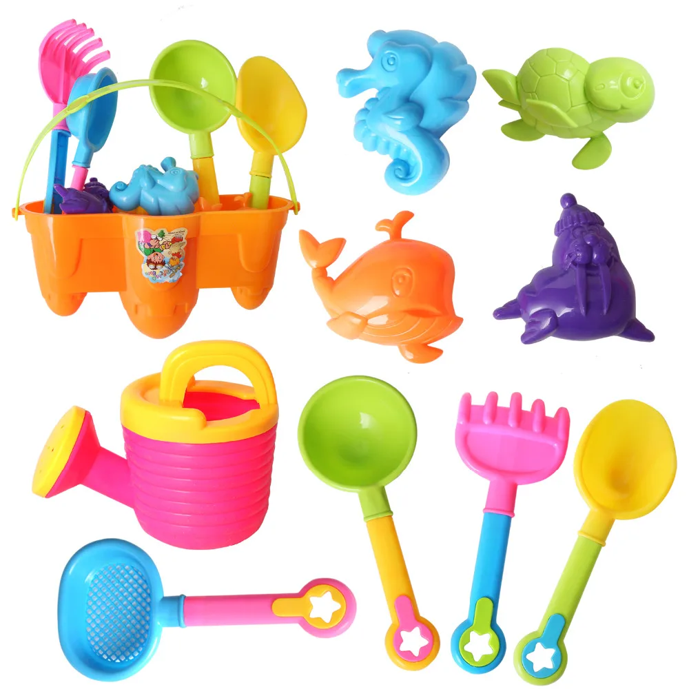 

10pcs/lot Outdoor Summer Beach Toys for Kids Sand Molds Shovel Rake Bucket Watering Can Sand Playing Tool Child Water Bath Toy