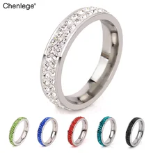 

chenlege statement fashion women full crystal rings wholesale stainless steel wedding CZ rings party 2 row rhinestone jewelry