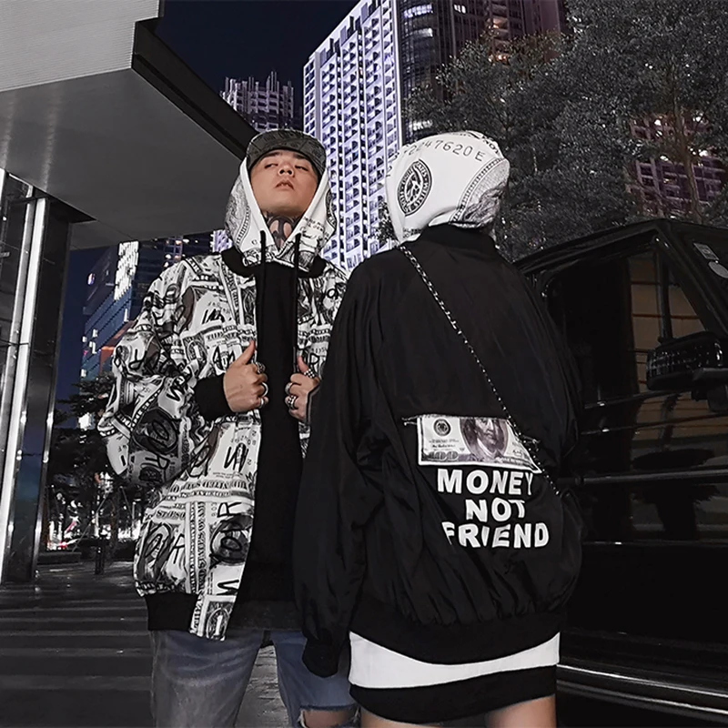 Mens Double-sided Wear Baseball Jacket Hip Hop Dollar Banknote Printed Jackets Men Women Streetwear Fashion Jackets and Coats Mens Double-sided Wear Baseball Jacket Hip Hop Dollar Banknote Printed Jackets Men Women Streetwear Fashion Jackets and Coats