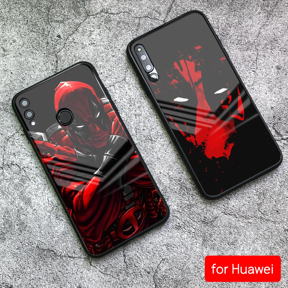 

Genuine Case for Huawei P20 Pro Tempered Glass Deadpool Case for Huawei P10 Pro Phone Cover for Huawei Mate 10 20 lite v9 v10