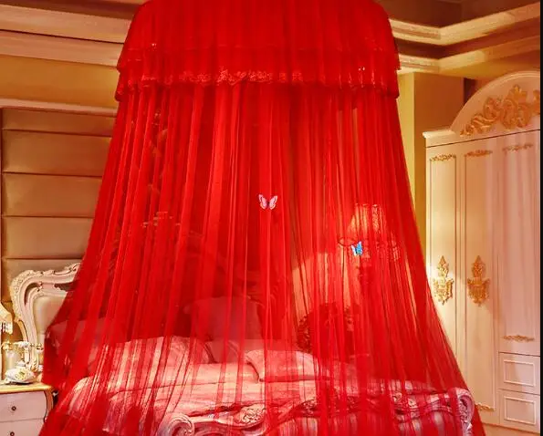 Новая роскошная однодверная подвесная купольная москитная сетка, большое пространство от насекомых, кровать, навес, сетка, круглая москитная сетка, занавеска для постельных принадлежностей - Цвет: Red