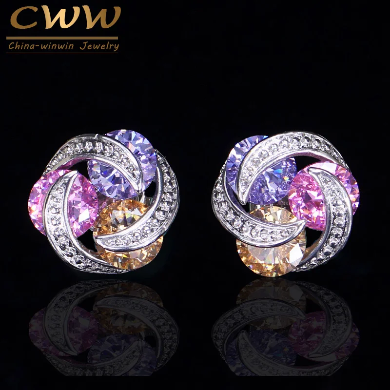 

CWWZircons CZ Ear Jewelry Geometric Revolving Multi Color Cubic Zirconia Cute Women Stud Earrings Christmas Gift CZ312