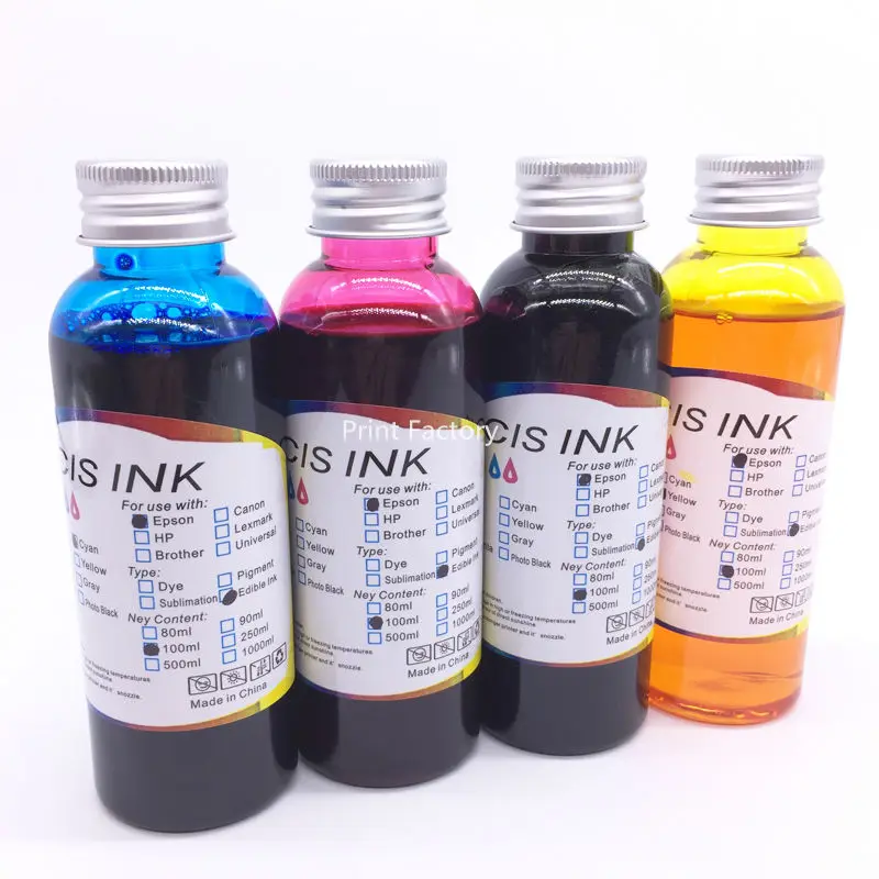 

100ML x 4 Color Printer T1171 T0732N-T0734N Food Edible Ink For Epson T23 T24 TX105 TX115 BK M Y C
