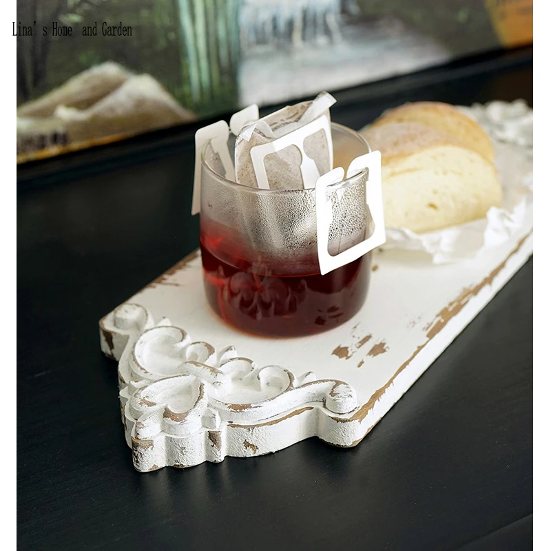 antique Chinese handmade pine shabby chic embossed white home decoration wooden tray (8)